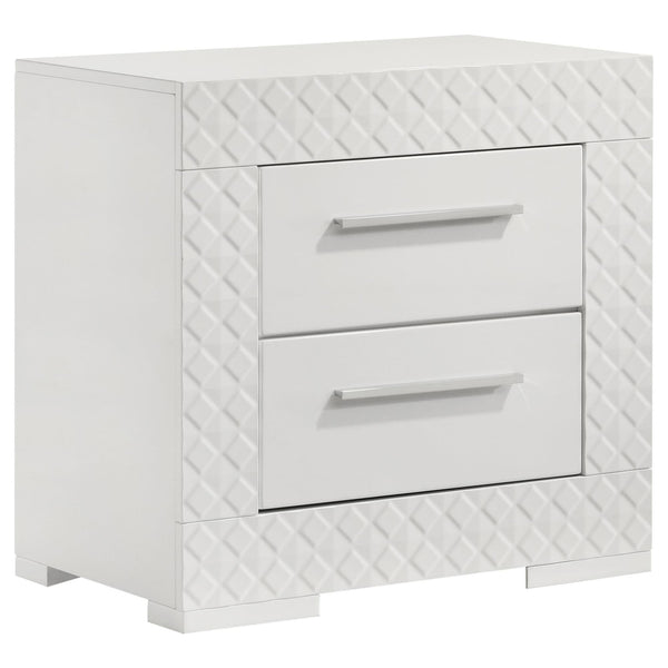 Ives 2 Drawer Nightstand Bedide Table White High Gloss
