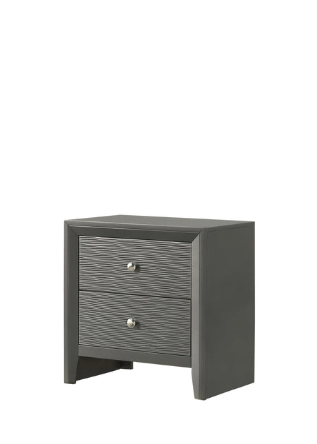 Denker Gunmetal Modern Contemporary Solid Wood 2-Drawers Nightstand - Ella Furniture