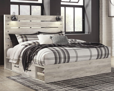 Cambeck Whitewash King Panel Bed With 2 Storage Drawers - Ella Furniture