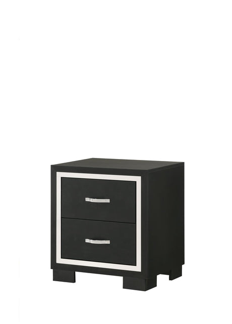 Gennro Black Modern Contemporary Solid Wood 2-Drawers Nightstand - Ella Furniture