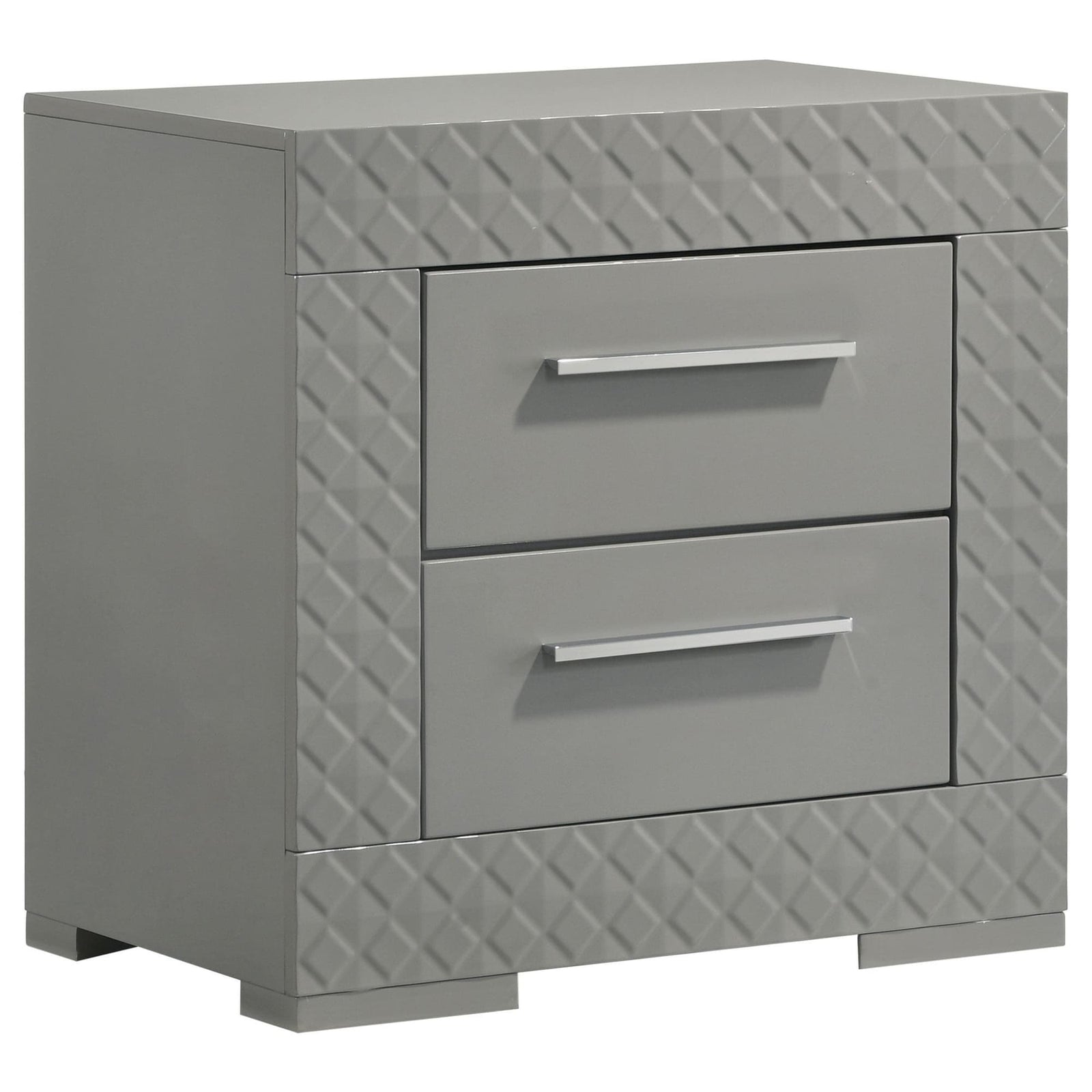 Ives 2 Drawer Nightstand Bedide Table Gray High Gloss