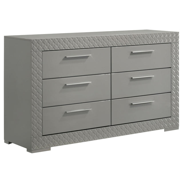 Ives 6 Drawer Dresser Cabinet Gray High Gloss