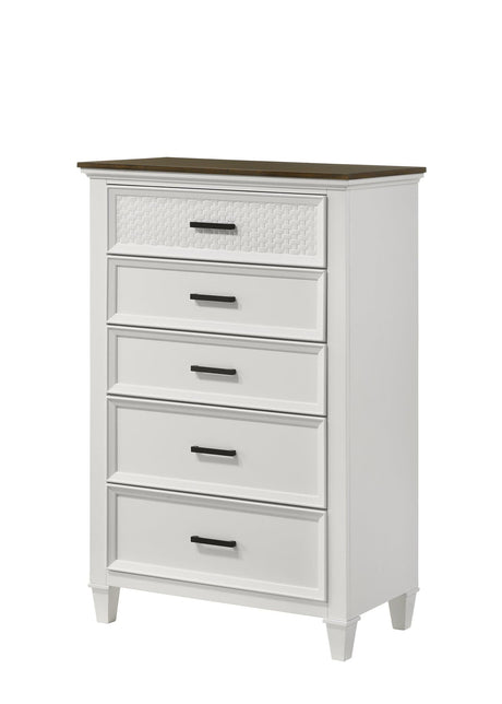 Everdeen Nutmeg/White Modern Contemporary Solid Wood 5-Drawers Chest - Ella Furniture