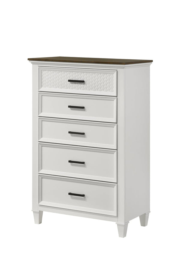 Everdeen Nutmeg/White Modern Contemporary Solid Wood 5-Drawers Chest - Ella Furniture