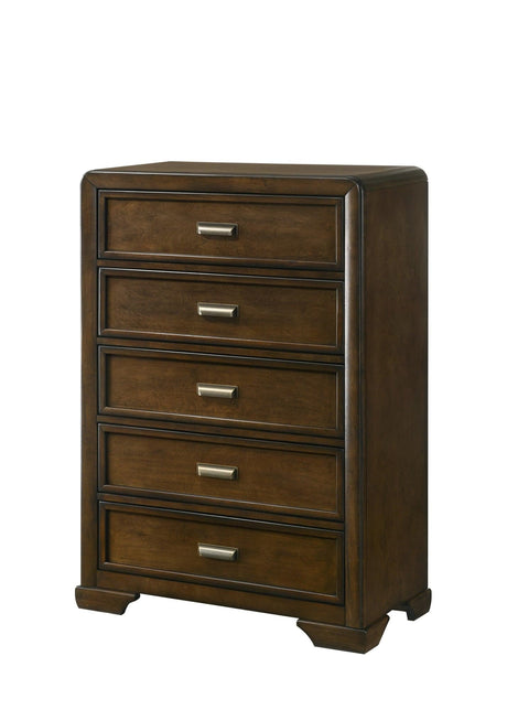 Coffield Brown Modern Contemporary Solid Wood 5-Drawers Chest - Ella Furniture