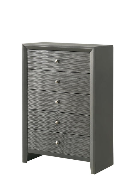 Denker Gunmetal Modern Contemporary Solid Wood 5-Drawers Chest - Ella Furniture
