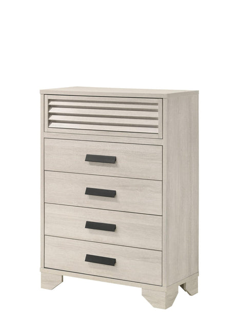 Sarter White Modern Contemporary Solid Wood And Veneers 5-Drawers Chest - Ella Furniture