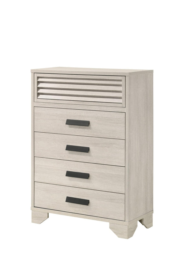 Sarter White Modern Contemporary Solid Wood And Veneers 5-Drawers Chest - Ella Furniture