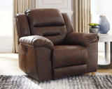 Stoneland Chocolate Faux Leather Power Recliner - Ella Furniture