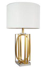White/Gold Metal Textured Ceramic Frame Table Lamp - Ella Furniture