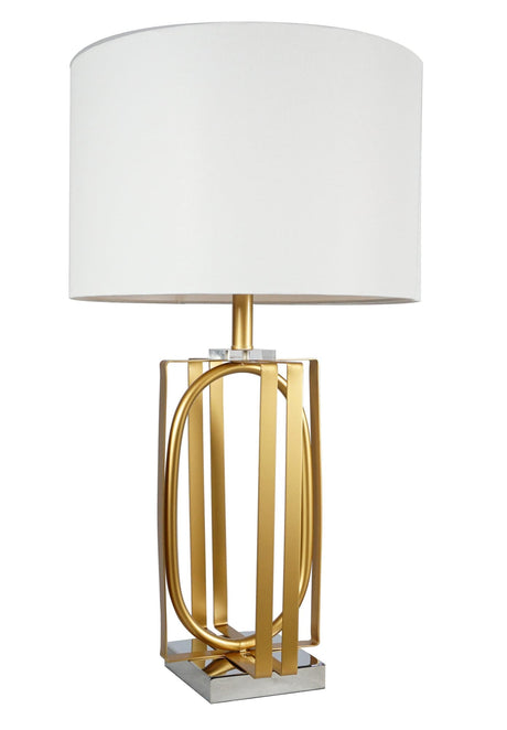 White/Gold Metal Textured Ceramic Frame Table Lamp - Ella Furniture