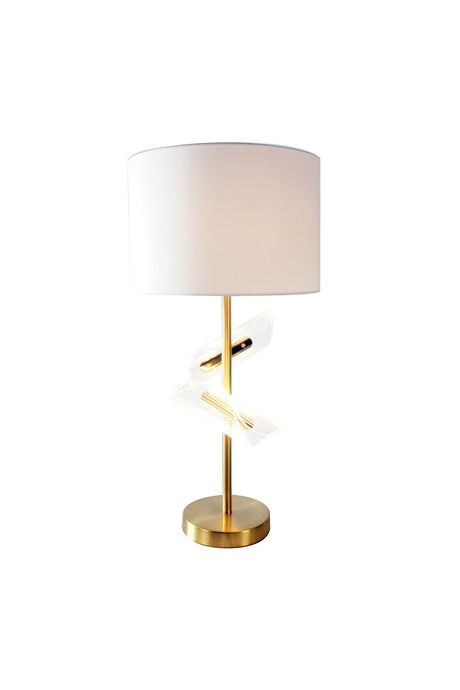 White/Gold Metal Modern Textured Ceramic Frame Table Lamp - Ella Furniture
