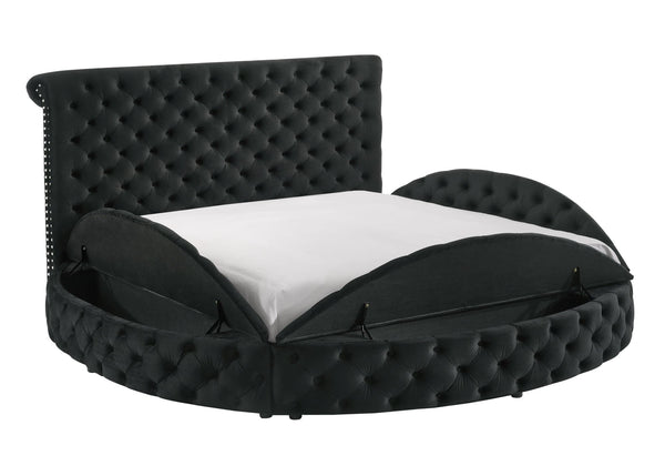 Brigitte Black Modern Solid Wood Velvet Upholstered Tufted Storage King Bed - Ella Furniture