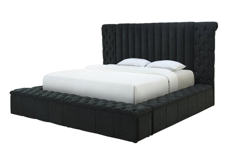 Danbury Charcoal Modern Solid Wood Velvet/Fabric Upholstered Tufted Storage King Bed - Ella Furniture