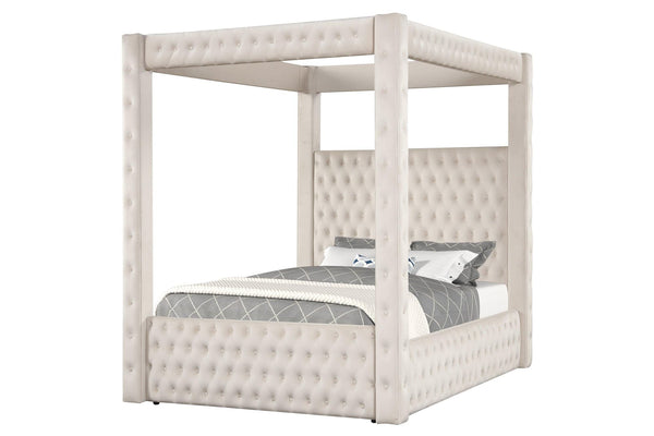 Annabelle Ivory Modern Solid Wood Velvet Upholstered Tufted King Bed - Ella Furniture