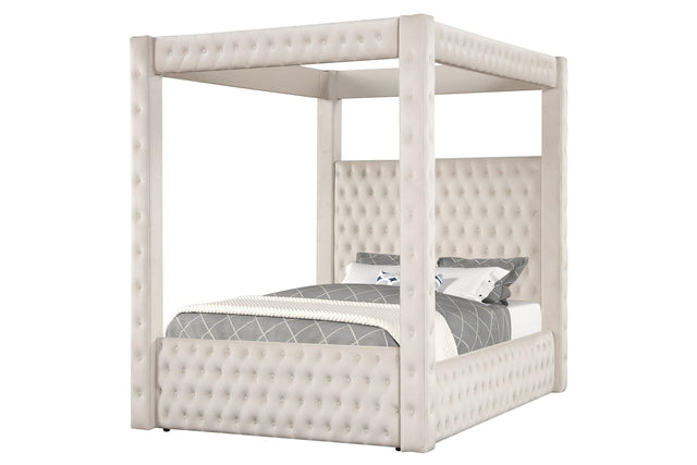 Annabelle Ivory Modern Solid Wood Velvet Upholstered Tufted King Bed - Ella Furniture