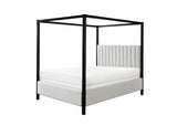 Adalyn Canopy White Modern Solid Wood Velvet Upholstered King Bed - Ella Furniture