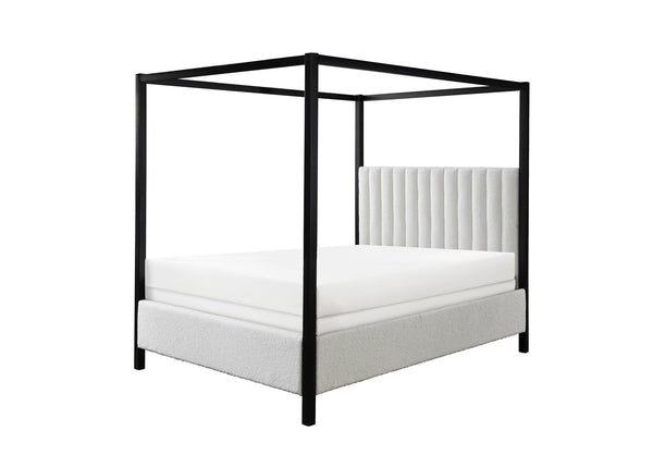 Adalyn Canopy White Modern Solid Wood Velvet Upholstered King Bed - Ella Furniture