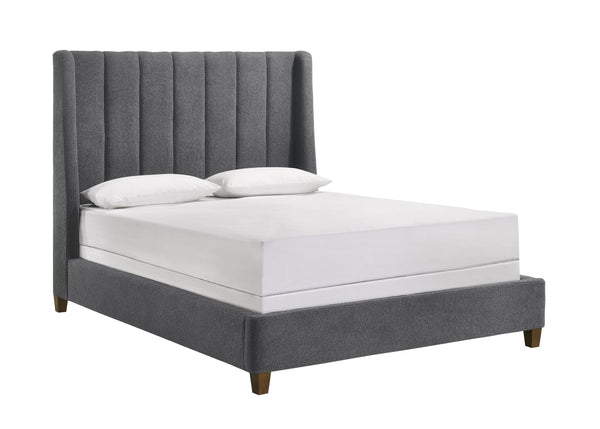 Agnes Charcoal Velvet Upholstered Panel King Bed