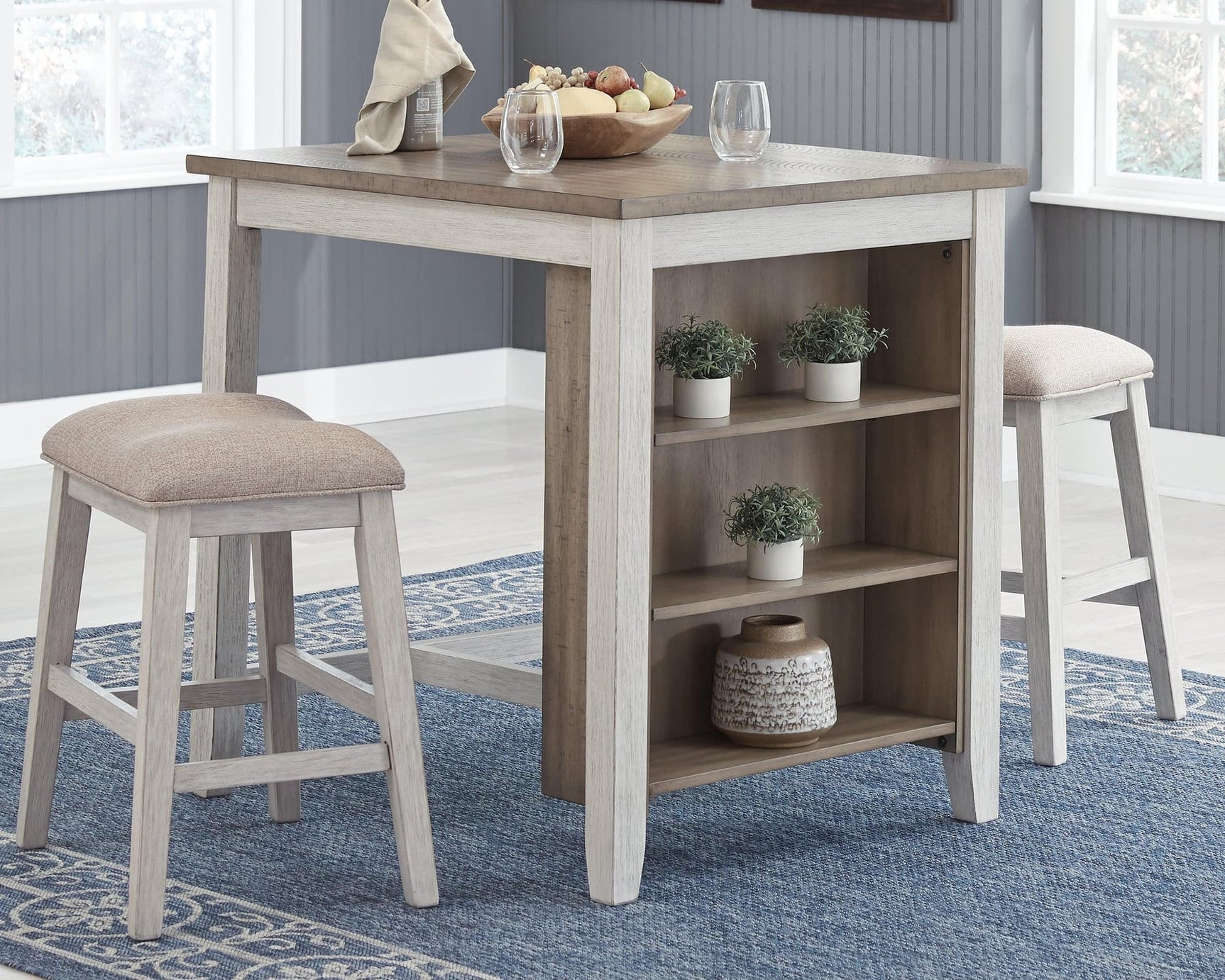 Skempton White/light Brown Counter Height Dining Table And Bar Stools (Set Of 3) - Ella Furniture