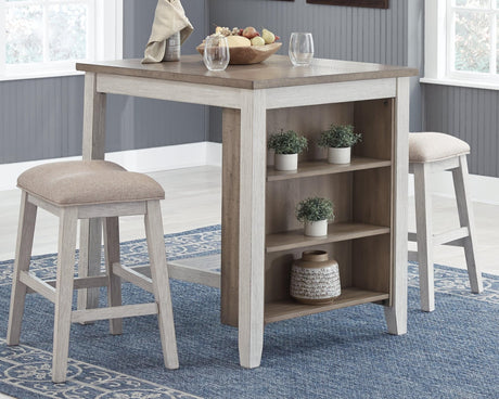 Skempton White/light Brown Counter Height Dining Table And Bar Stools (Set Of 3) - Ella Furniture