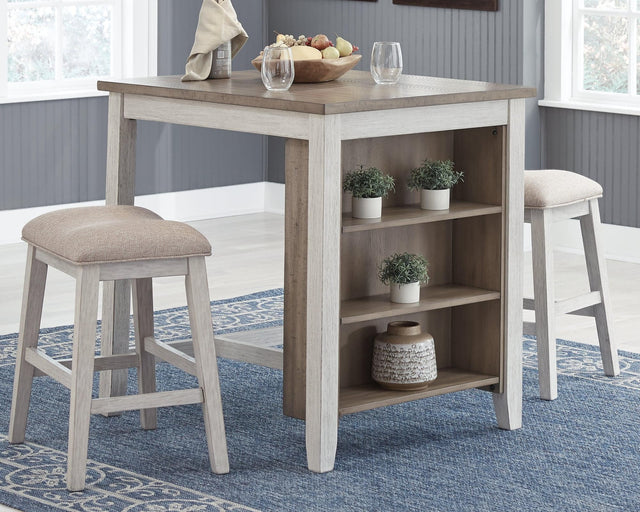 Skempton White/light Brown Counter Height Dining Table And Bar Stools (Set Of 3) - Ella Furniture