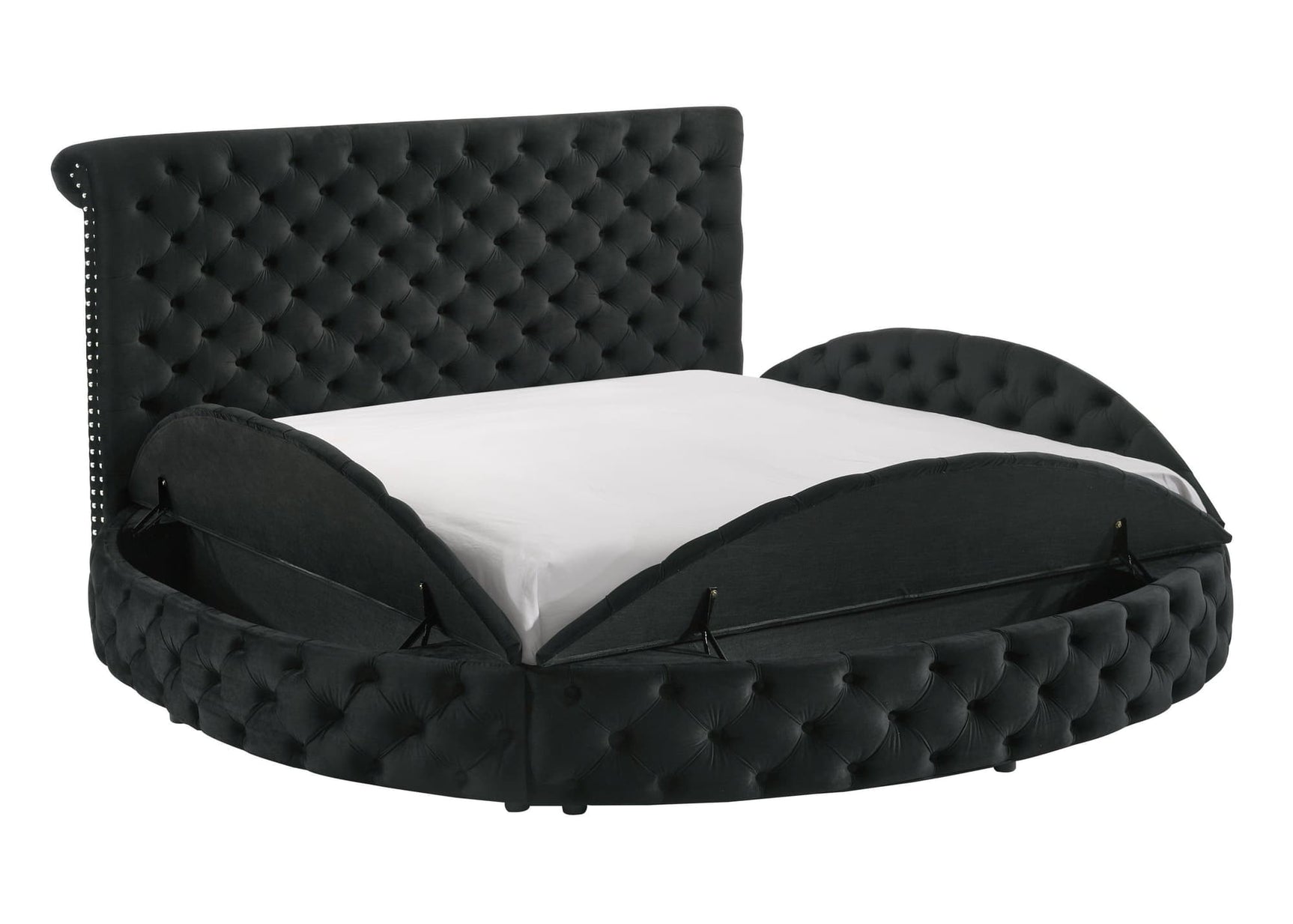 Brigitte Black Modern Solid Wood Velvet Upholstered Tufted Storage Queen Bed - Ella Furniture