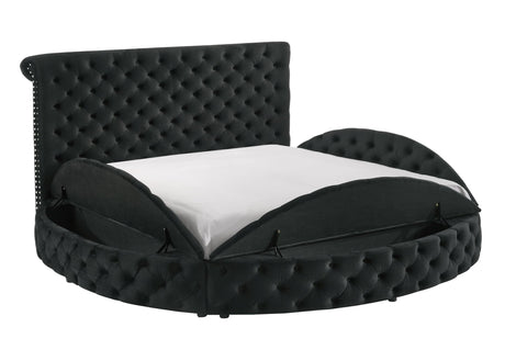 Brigitte Black Modern Solid Wood Velvet Upholstered Tufted Storage Queen Bed - Ella Furniture