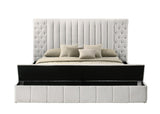 Danbury White Modern Solid Wood Velvet/Fabric Upholstered Tufted Storage Queen Bed - Ella Furniture