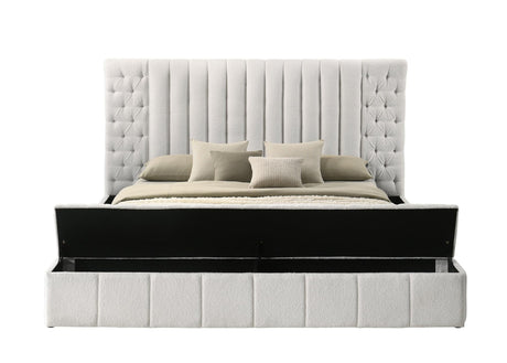 Danbury White Modern Solid Wood Velvet/Fabric Upholstered Tufted Storage Queen Bed - Ella Furniture