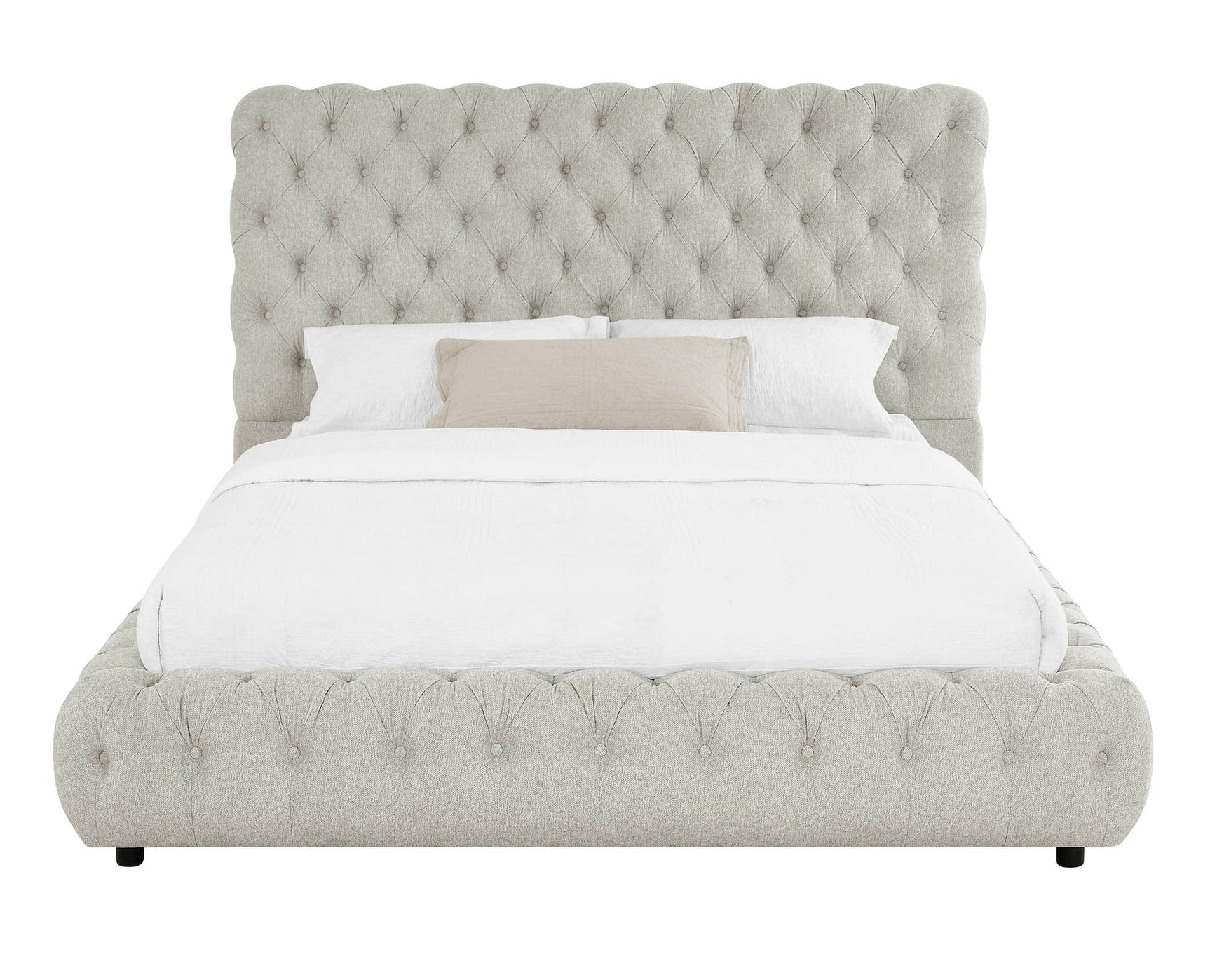 Flory Dove Gray Modern Solid Wood Velvet Upholstered Tufted Queen Bed - Ella Furniture