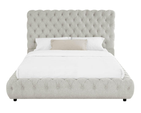 Flory Dove Gray Modern Solid Wood Velvet Upholstered Tufted Queen Bed - Ella Furniture