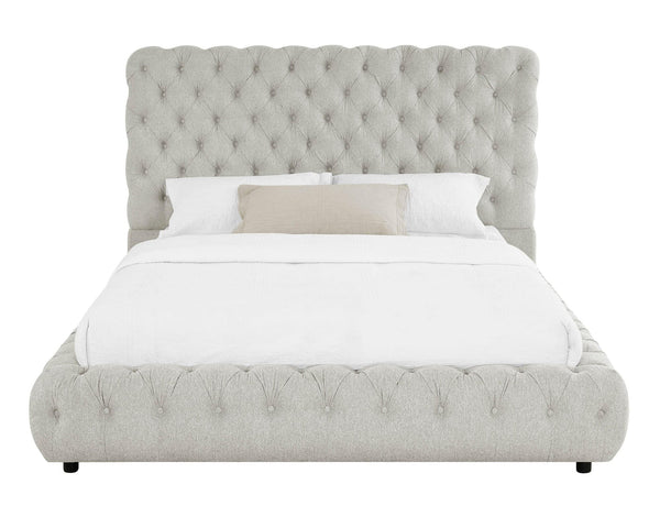 Flory Dove Gray Modern Solid Wood Velvet Upholstered Tufted Queen Bed - Ella Furniture