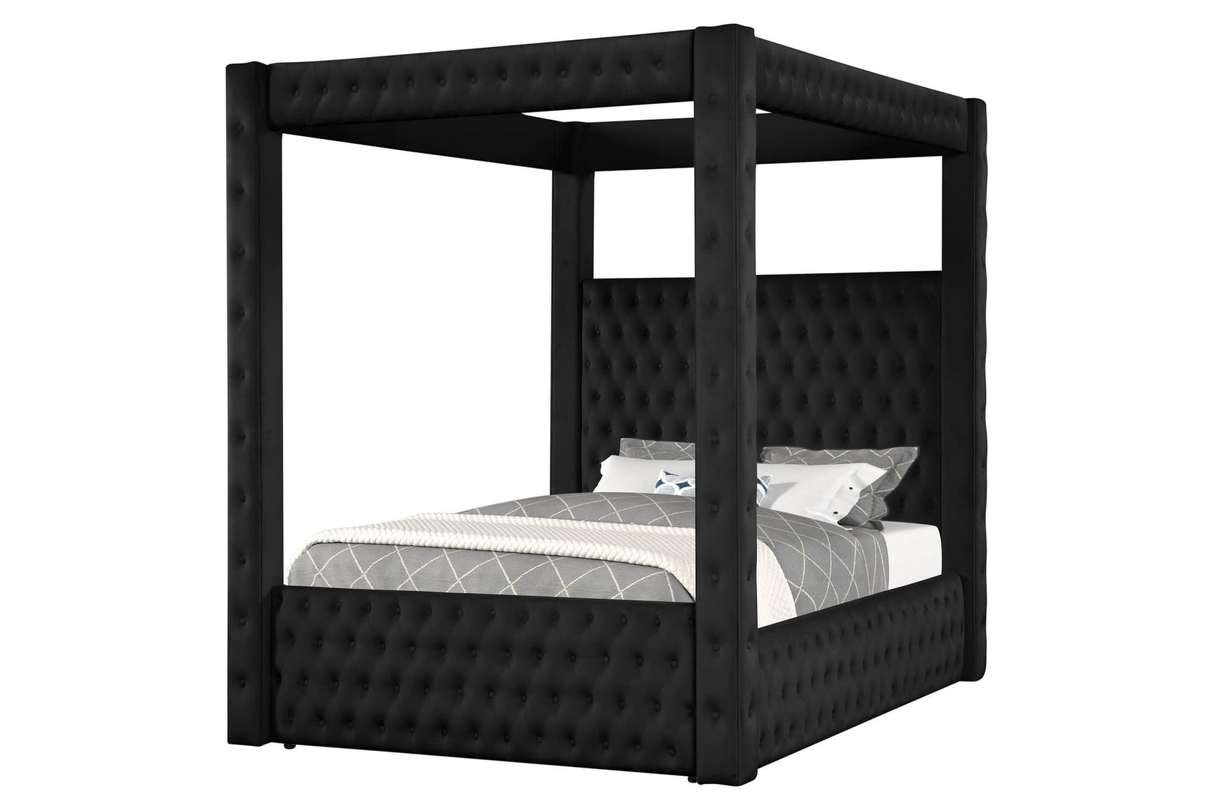 Annabelle Black Modern Solid Wood Velvet Upholstered Tufted Queen Bed - Ella Furniture