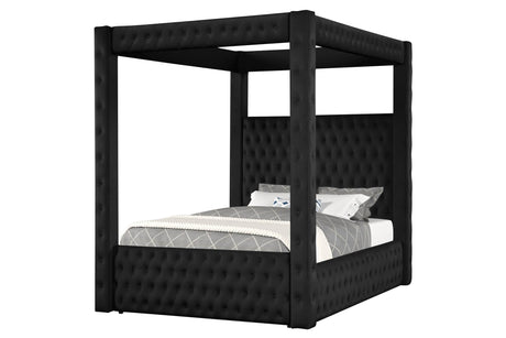 Annabelle Black Modern Solid Wood Velvet Upholstered Tufted Queen Bed - Ella Furniture