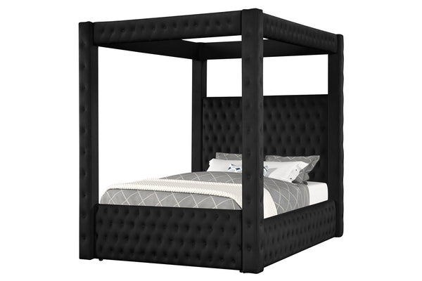 Annabelle Black Modern Solid Wood Velvet Upholstered Tufted Queen Bed - Ella Furniture