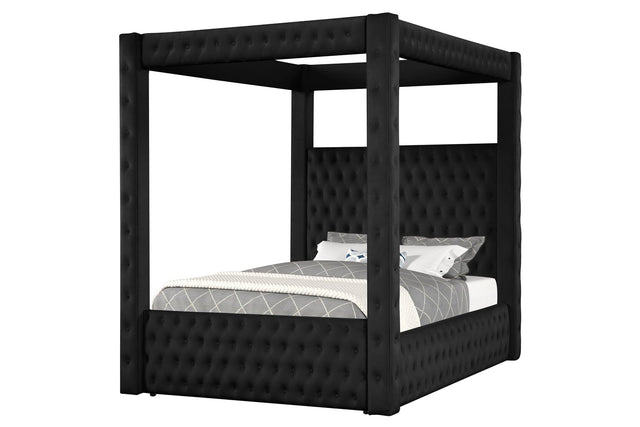 Annabelle Black Modern Solid Wood Velvet Upholstered Tufted Queen Bed - Ella Furniture