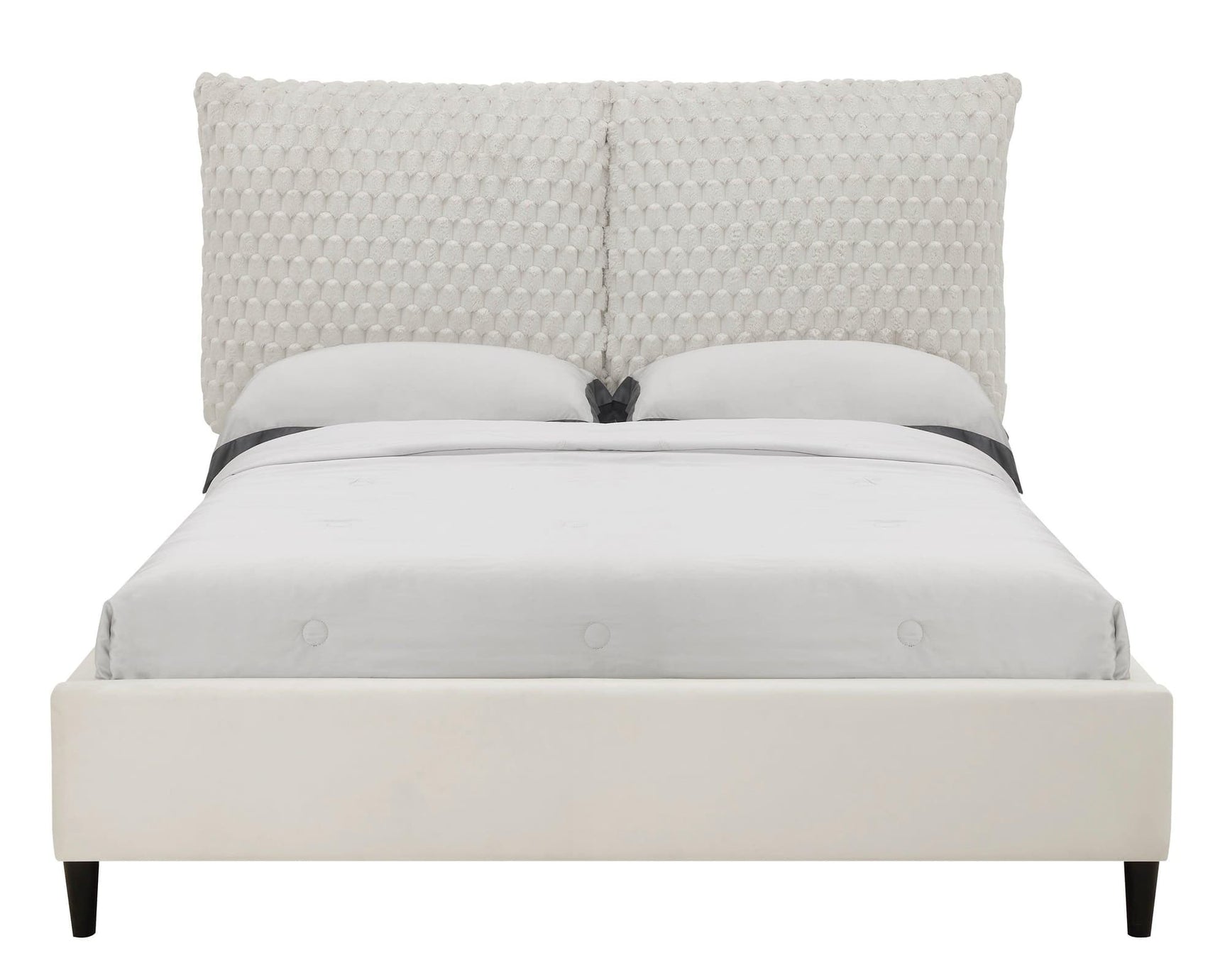 Violet White Modern Solid Wood Velvet Upholstered Queen Bed - Ella Furniture