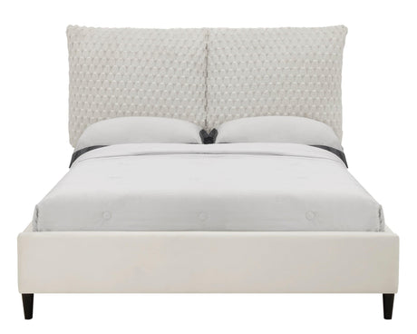Violet White Modern Solid Wood Velvet Upholstered Queen Bed - Ella Furniture