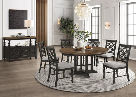 Hilara Brown/Gray Modern Solid Wood And Veneers Fabric Upholstered Round Dining Room Set - Ella Furniture