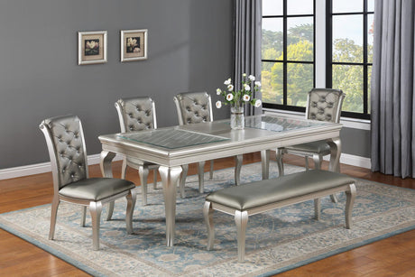 Caldwell Gray Woods And Veneers Metal Glass Rectangular Dining Room Set - Ella Furniture