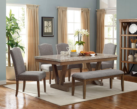 Vesper Brown/Gray Marble Rectangular Transitional Wood And Veneers Dining Room Set - Ella Furniture