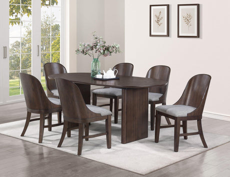 Cullen Dark Brown Modern Solid Wood And Veneers Fabric Upholstered Dining Room Set - Ella Furniture