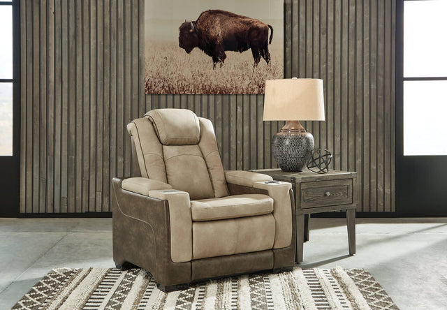 Next-gen Durapella Sand Faux Leather Power Recliner - Ella Furniture