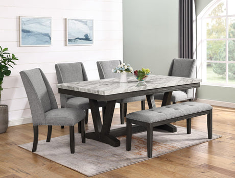 Vance White-Gray Faux Marble Fabric Seat Rectangular Dining Room Set - Ella Furniture
