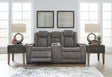 Next-gen Durapella Slate Faux Leather Power Reclining Loveseat With Console - Ella Furniture