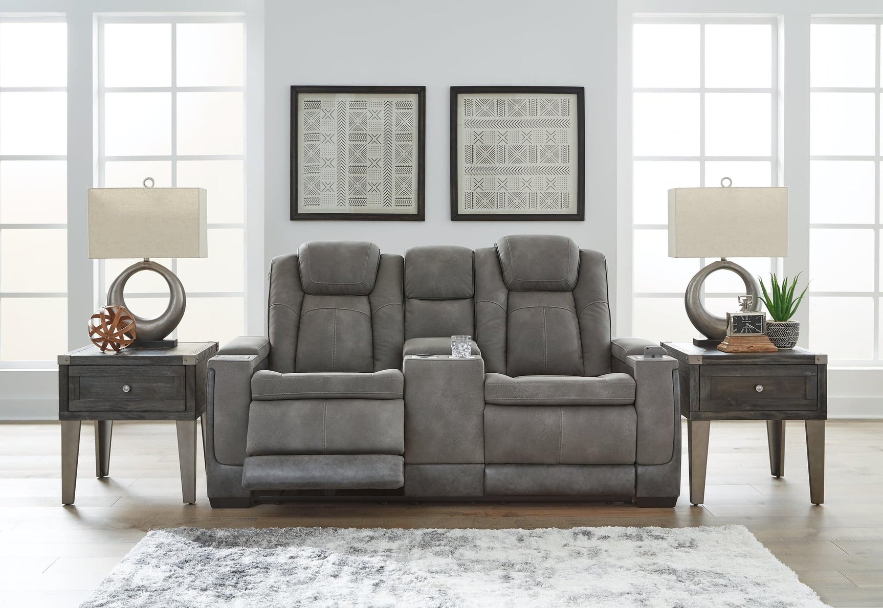 Next-gen Durapella Slate Faux Leather Power Reclining Loveseat With Console - Ella Furniture