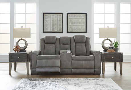 Next-gen Durapella Slate Faux Leather Power Reclining Loveseat With Console - Ella Furniture