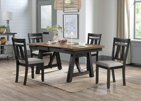Maribelle Wheat Charcoal Modern Solid Wood And Veneers Fabric Upholstered Dining Room Set - Ella Furniture