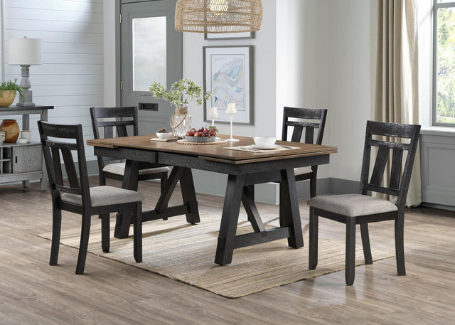 Maribelle Wheat Charcoal Modern Solid Wood And Veneers Fabric Upholstered Dining Room Set - Ella Furniture